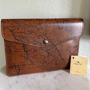 Patricia Nash Brown Leather Laptop Bag with Map Design